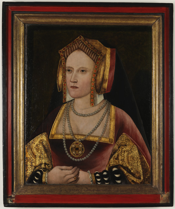 Catherine of Aragon, by an Unknown artist, oil on panel, circa 1520, L246. By permission of the Archbishop of Canterbury and the Church Commissioners. Photograph taken after treatment.