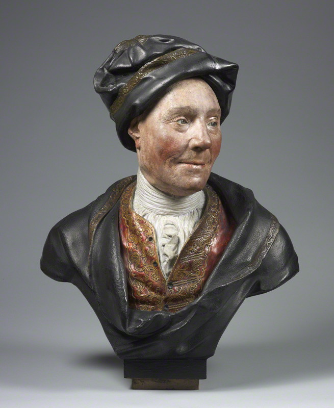 Colley Cibber (1671-1757), dramatist and actor, perhaps from the workshop of Sir Henry Cheere, 1st Bt., painted plaster bust, c.1740 © National Portrait Gallery, London