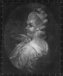 X-ray image of the portrait of Mrs Mary Nesbitt by Joshua Reynolds, 1781 © Wallace Collection
