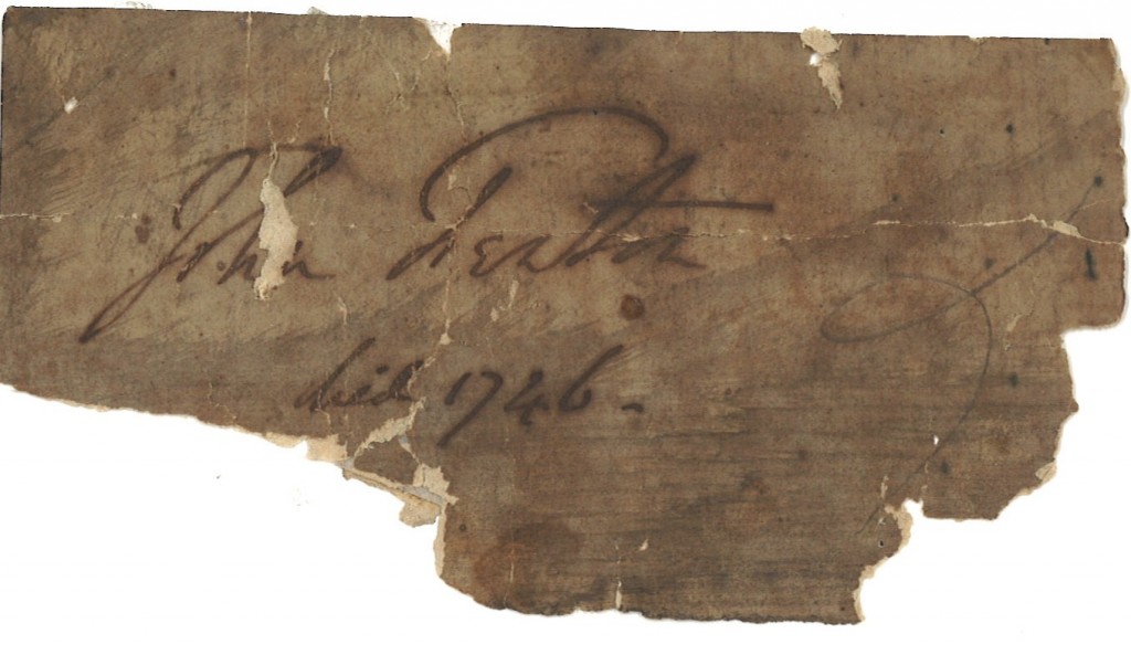 Old inscription on the reverse of the portrait of John Fenton, c.1715 © Newcastle-Under-Lyme Borough Museum and Art Gallery