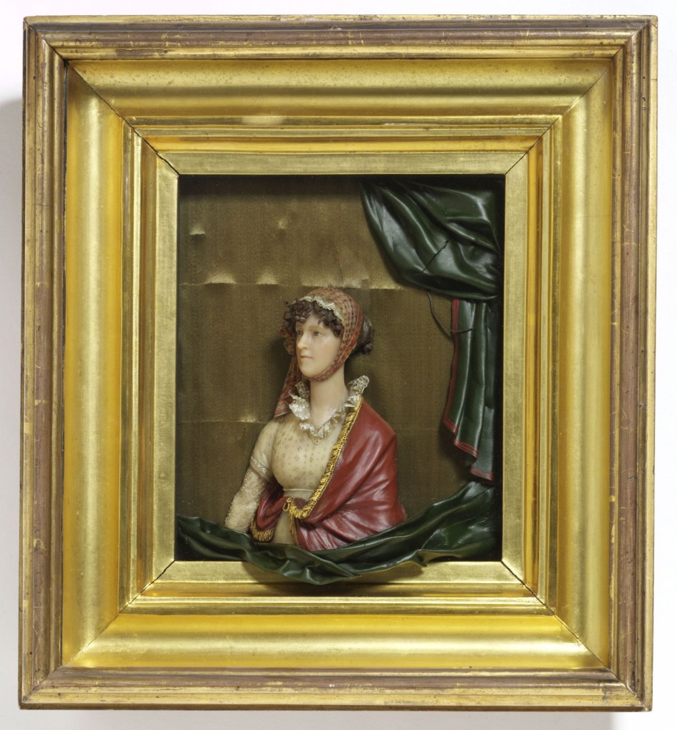 Lady Barrington by Samuel Percy, polychrome wax bust, 1809. V&A, given by Miss E. D. R. Formilli. © Victoria and Albert Museum, London
