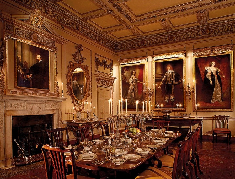 The State Dining Room, Woburn Abbey, displaying examples of Van Dyck portraits in the collection © Jarrold Publishing and Woburn Abbey.