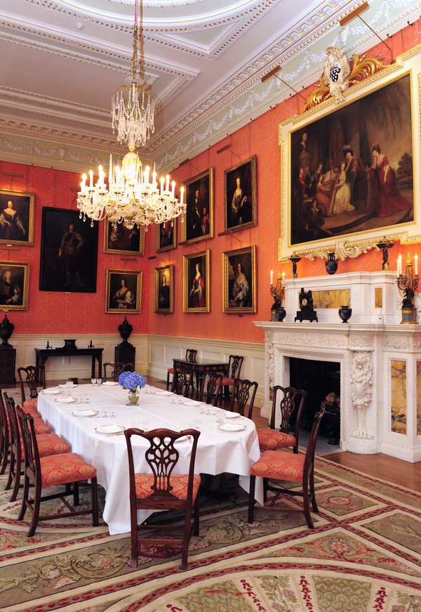 The dining room in more recent years, showing the extent of the family’s twentieth-century alterations to both decoration and picture hang. Image: Weston Park.