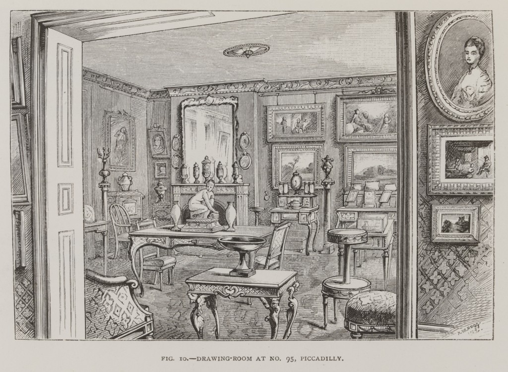 Drawing Room at No.95 Piccadilly, from the Handbook of the Jones Collection in the South Kensington Museum, letterpress and woodcuts, published for the Committee of Council on Education, England (London), 1883. National Art Library © Victoria and Albert Museum, London