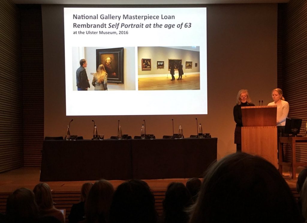 Anne Stewart and Hannah Crowdy discussing their participation in the National Gallery’s ‘Masterpiece Tour’ initiative in 2016. © Anna Liesching, Twitter