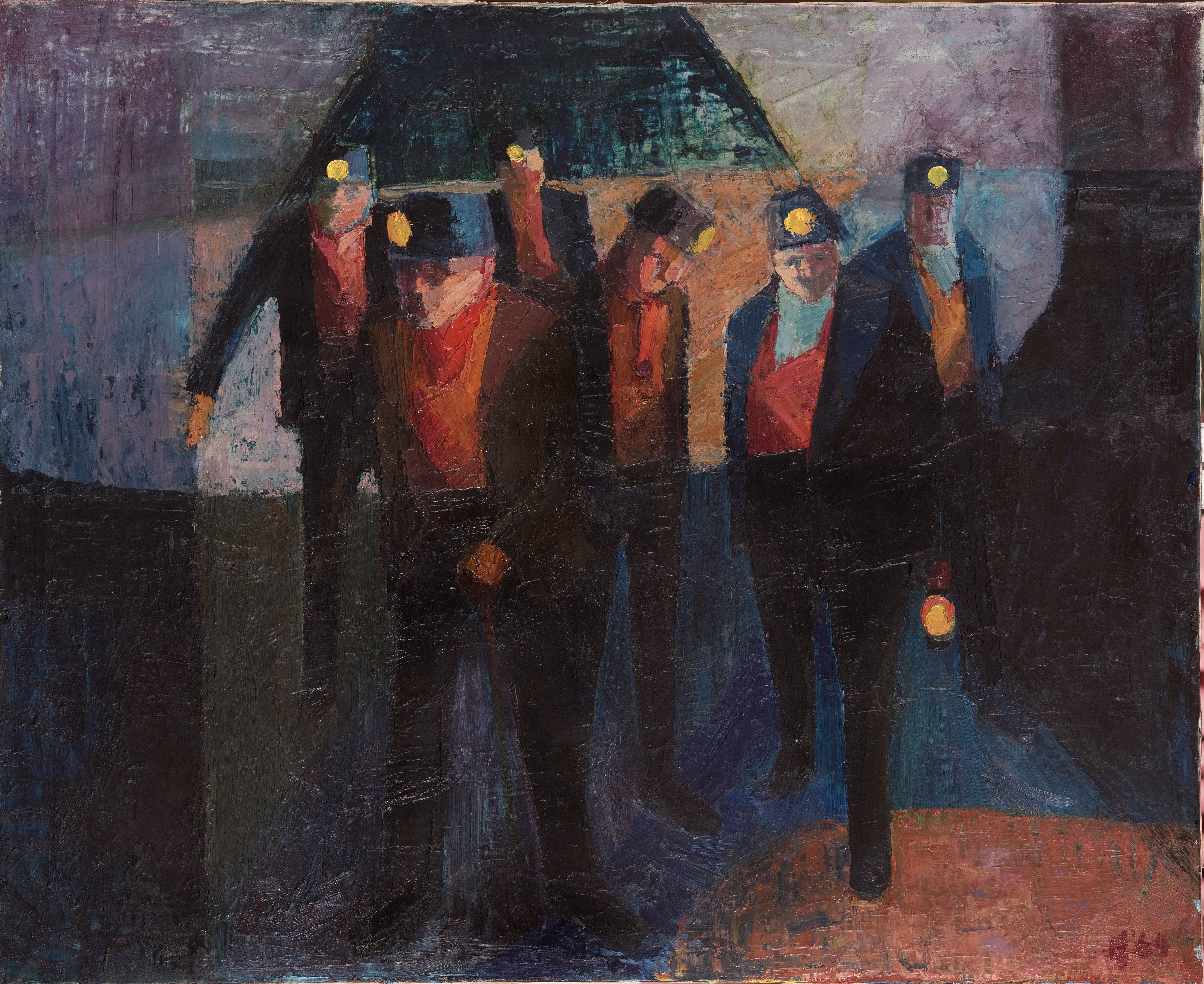 Bevin Boys by Ted Holloway, 1964. Oil. 690mm x 840mm. Photograph: Colin Davison. Copyright: The Ted Holloway Estate. Courtesy of The Auckland Project.