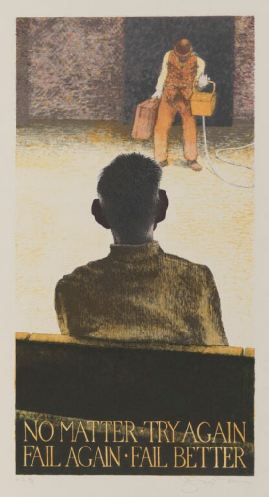 Samuel Beckett by Tom Phillips. Coloured lithograph, 1984. NPG 6467. © DACS 2021.